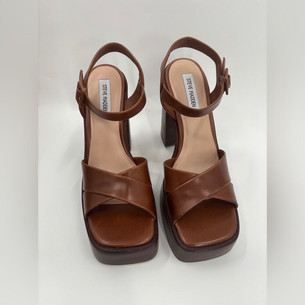 Steve Madden Womens Dayana Brown Adjustable Leather Platform Sandals New - Picture 3 of 7